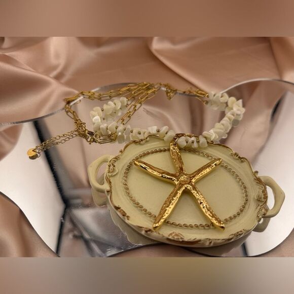 Gold Starfish & Natural Shell Necklace – Coastal Chic Statement Piece - Picture 11 of 12